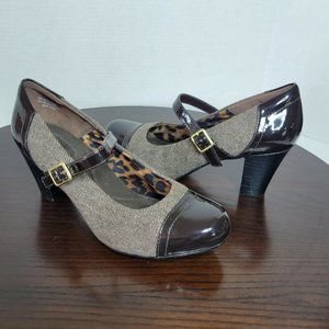 Clarks Bendables Brown Womens 7.5 Wool Tweed Cap Toe Heels
